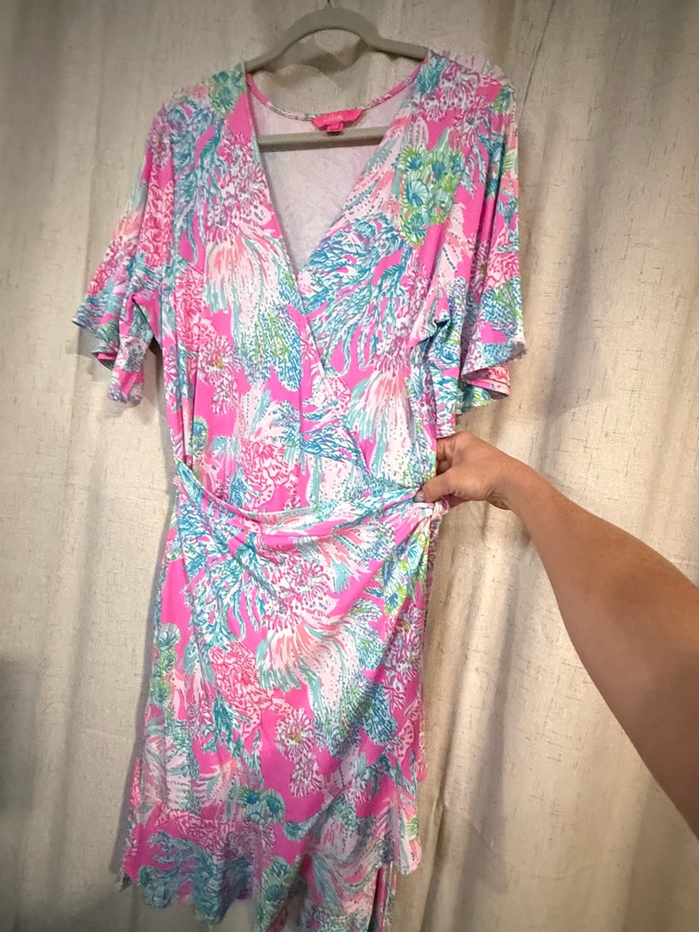 Lilly Pulitzer Pink Floral Wrap Dress with Aqua Accents